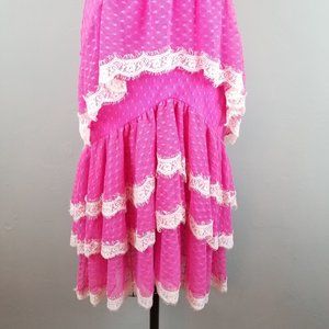 Barbiecore Tiered Hot Pink & Pale Pink Lace A Lin… - image 1